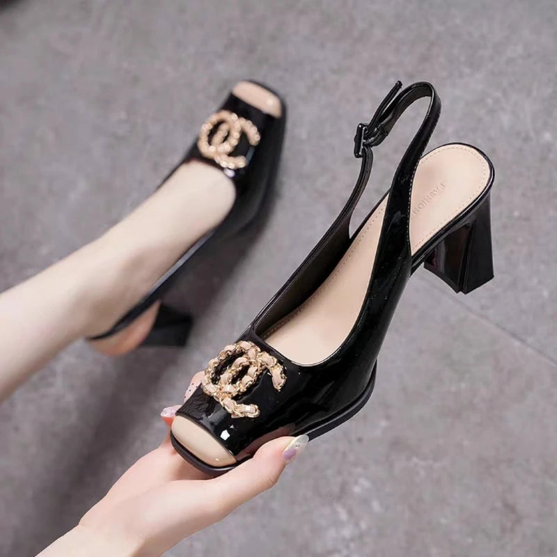 Fashion Buckle Open-Heel High Heel Sandals for Women