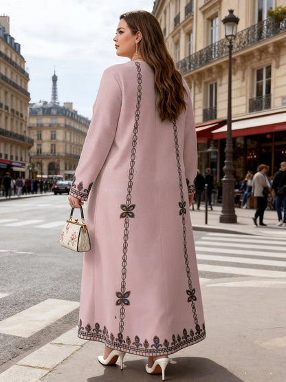 Plus Size Ethnic Print Long Sleeve Robe Dress
