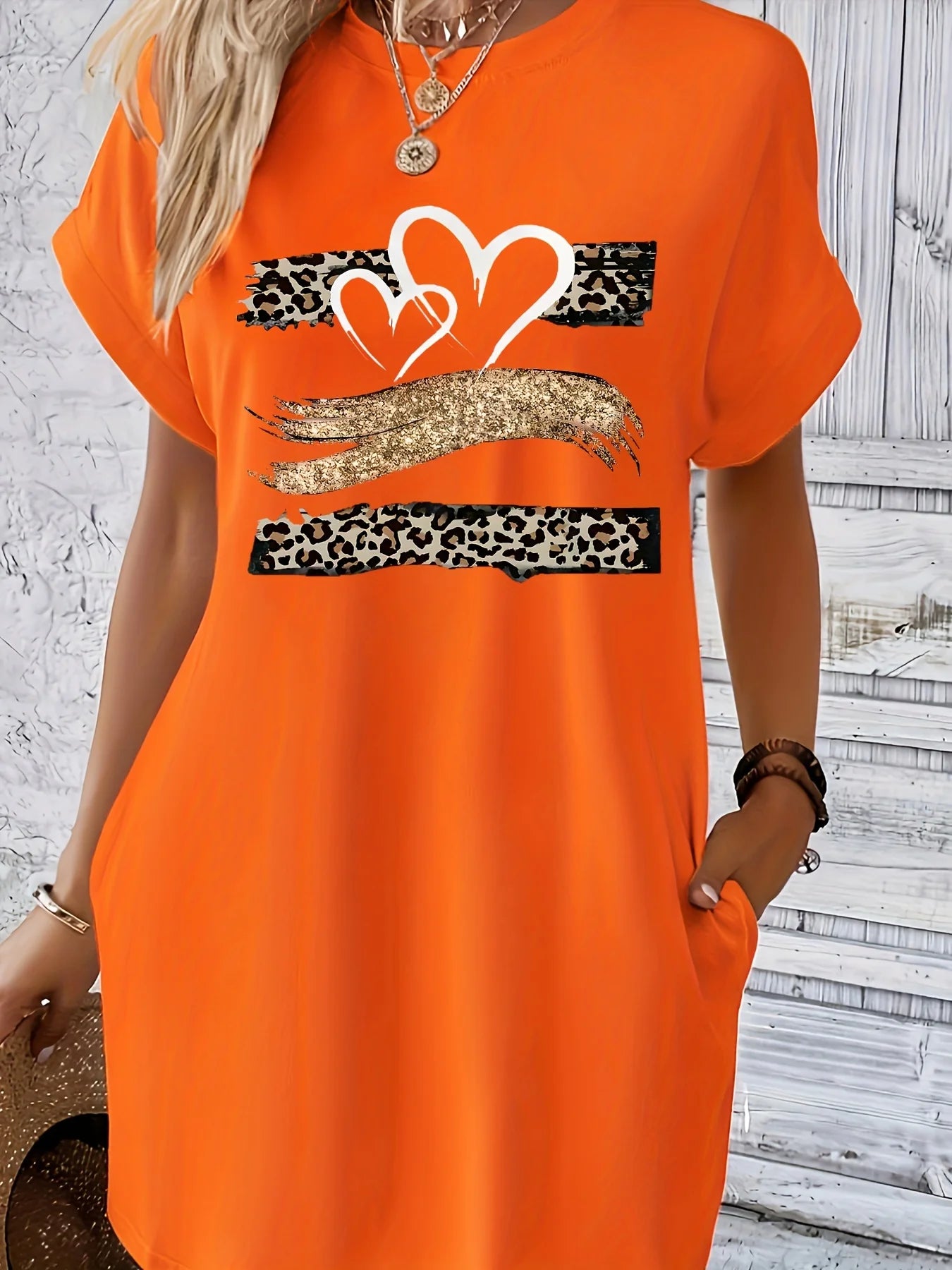 Women’s Heart Print Casual T-Shirt Dress
