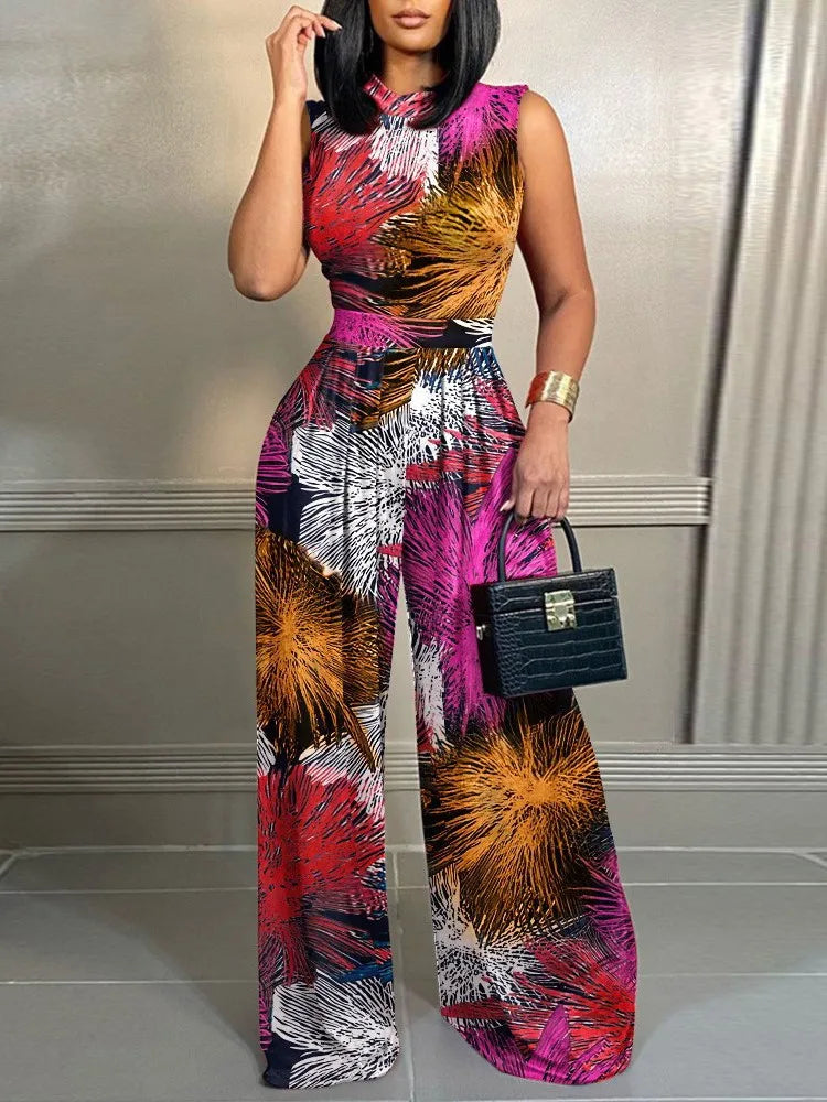 Women’s Printed Sleeveless Wide Leg Jumpsuit