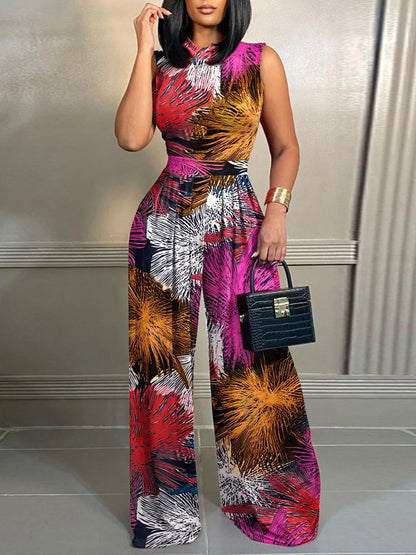 Women’s Printed Sleeveless Wide Leg Jumpsuit