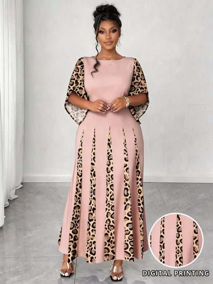 Plus Size Elegant Leopard Print Maxi Dress
