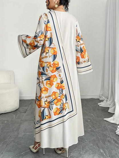 Plus Size Ethnic Print V-Neck Robe Dress