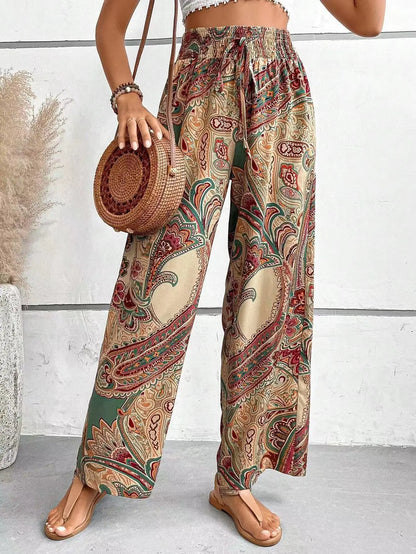 Women’s Vintage Print High-Waisted Wide Leg Pants