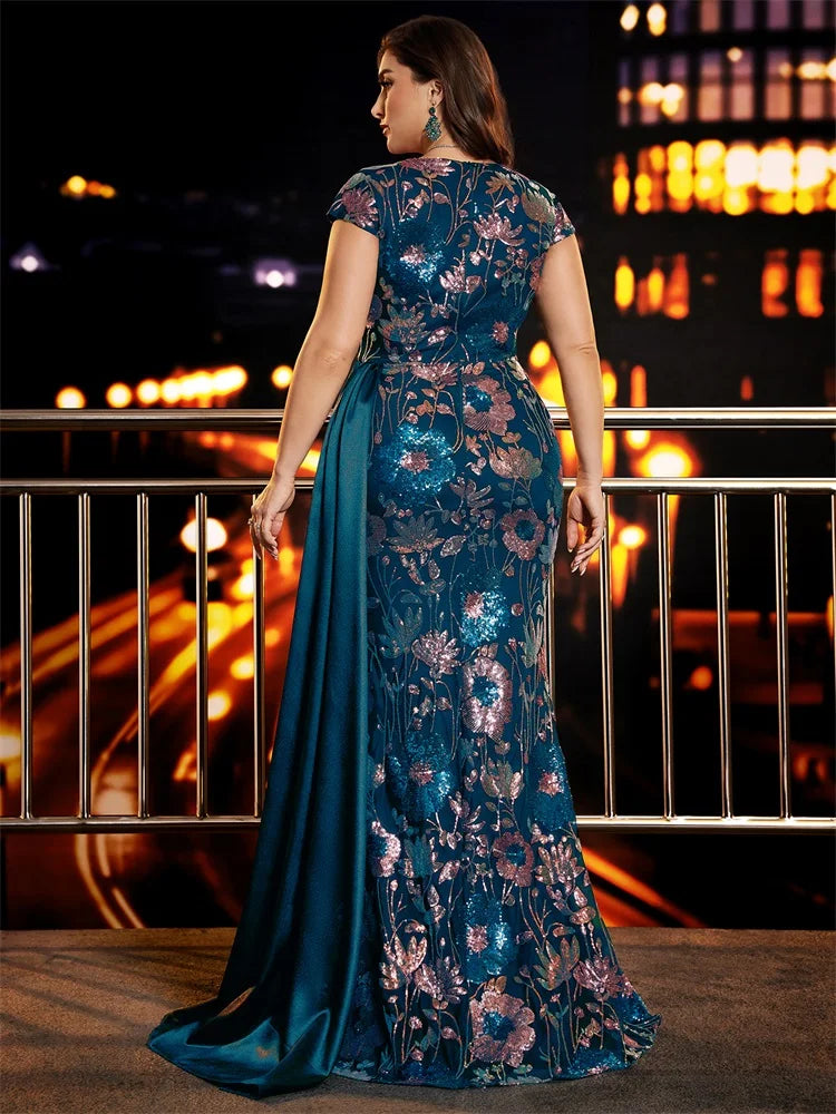 Plus Size Sequin Patchwork Mermaid Evening Dress