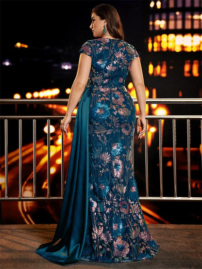 Plus Size Sequin Patchwork Mermaid Evening Dress