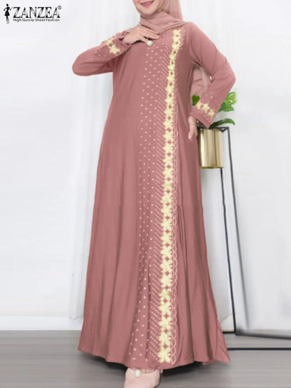 ZANZEA Floral Print Long Sleeve Abaya Maxi Dress for Women