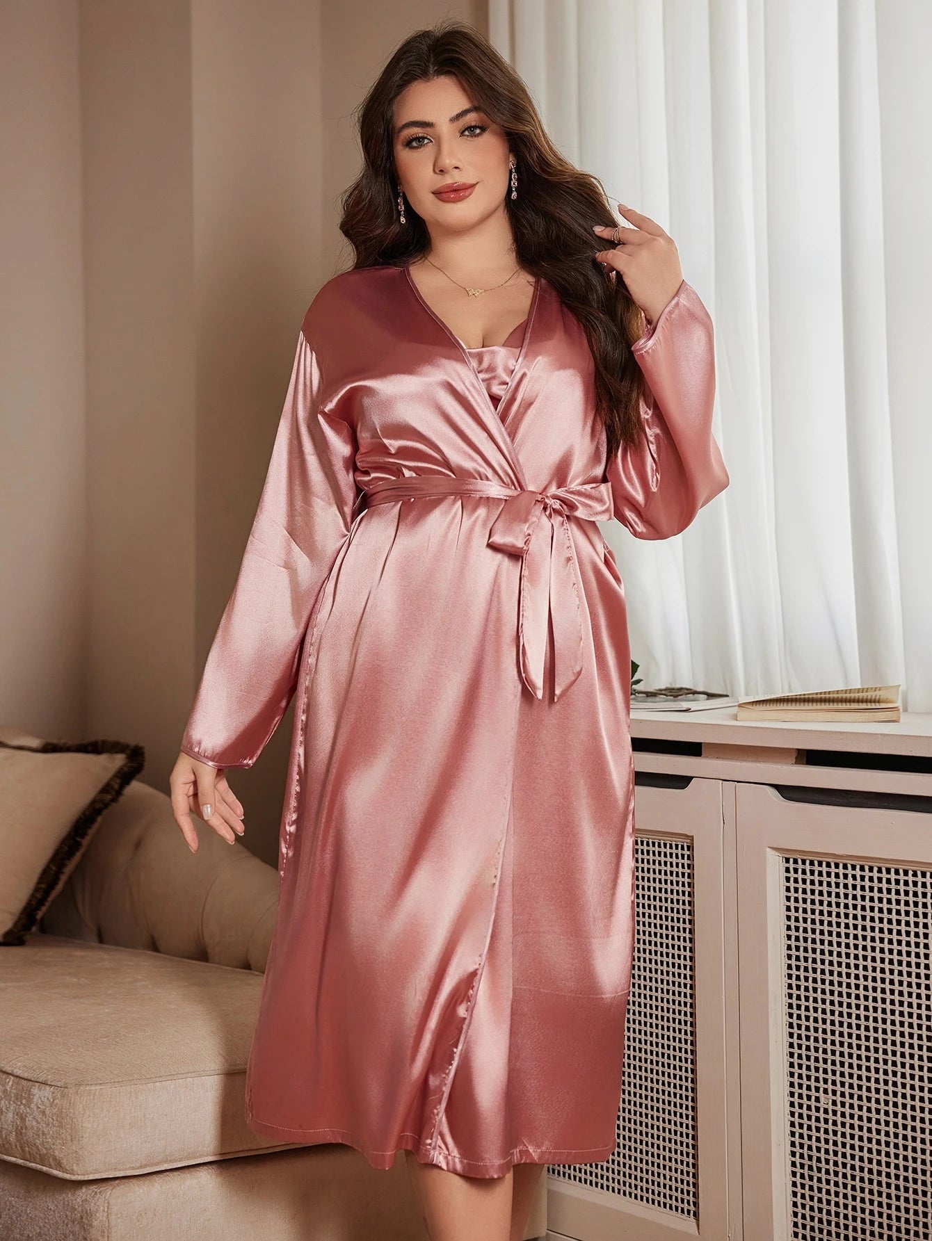 Plus Size Elegant Solid Color Robe Nightgown