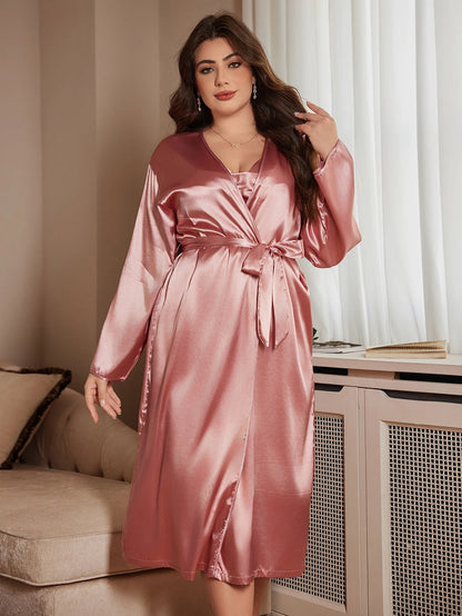 Plus Size Elegant Solid Color Robe Nightgown