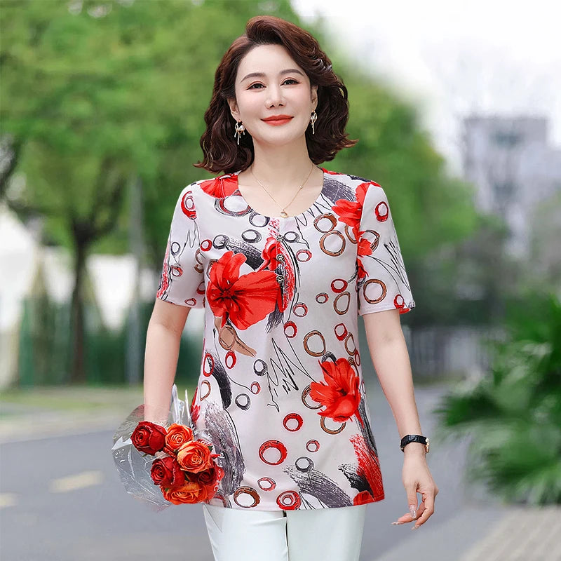 Women’s Printed O-Neck Casual Blouse