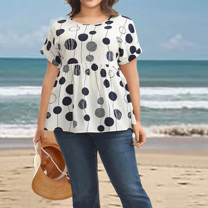 Plus Size Polka Dot Slim Fit Casual Top