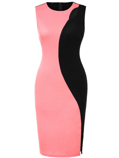 Women’s Sleeveless Patchwork Bodycon Sheath Dress