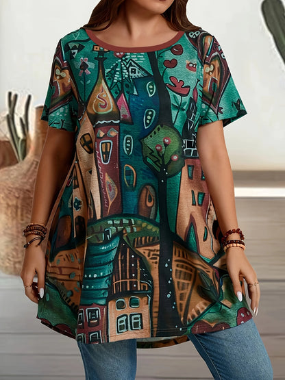 Plus Size Country Castle Print T-Shirt