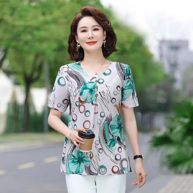 Women’s Printed O-Neck Casual Blouse