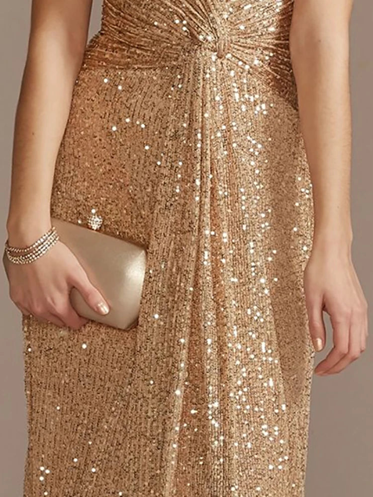 Luxury Sequin V-Neck Floor-Length Evening Gown for Women