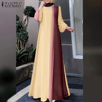 ZANZEA Modest Hijabs Women Long Dresses Muslim Fashion O-Neck Long Sleeve Ombre Dress Abaya Robes Woman Loose Maxi Dress 3XL