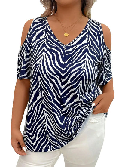 Plus Size Cold Shoulder V-Neck Casual Top