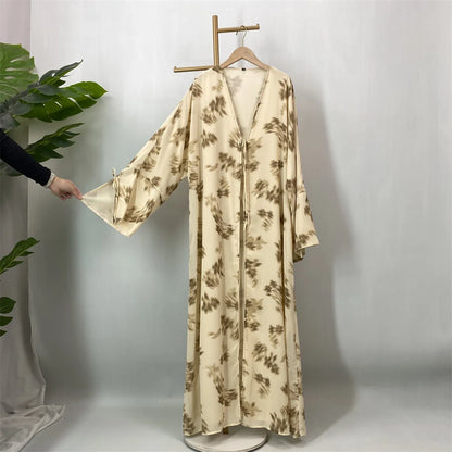 Women's Floral Print Chiffon Open Abaya Kimono