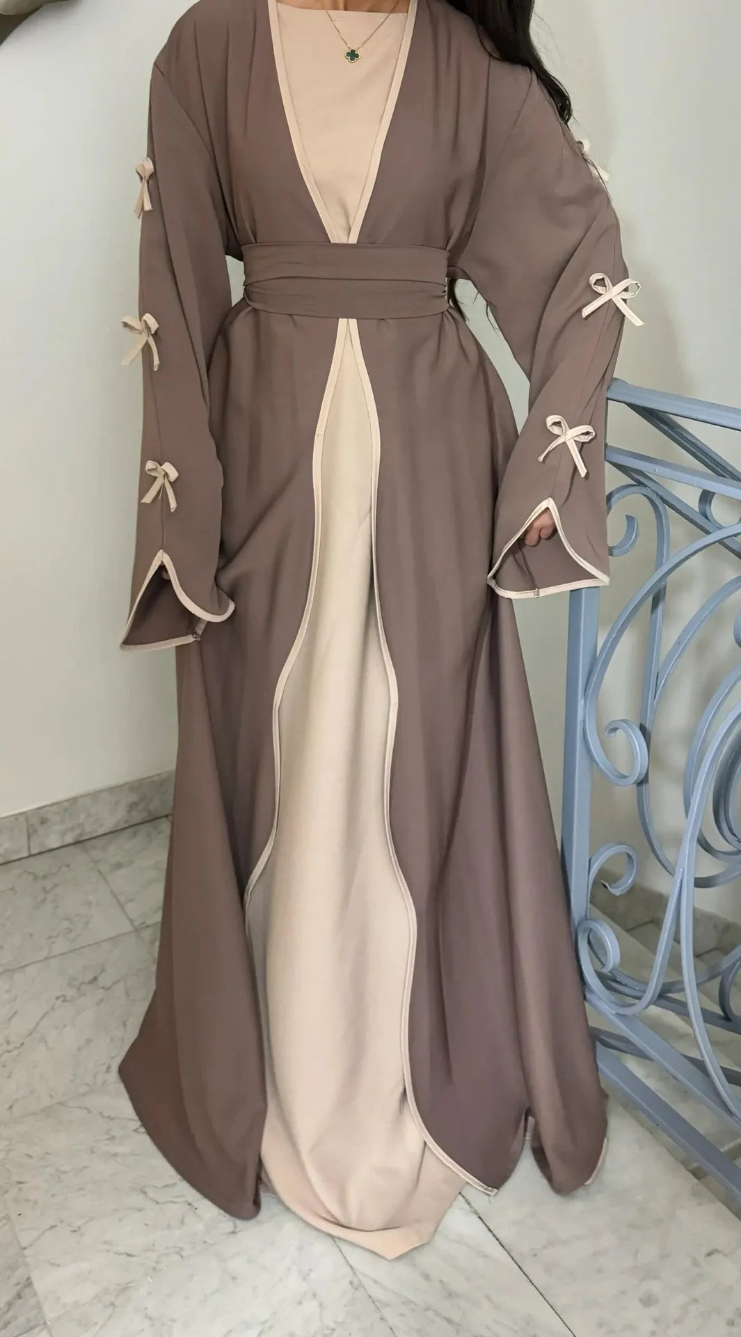 Eid Bow Sleeve Kimono Abaya Dress for Women