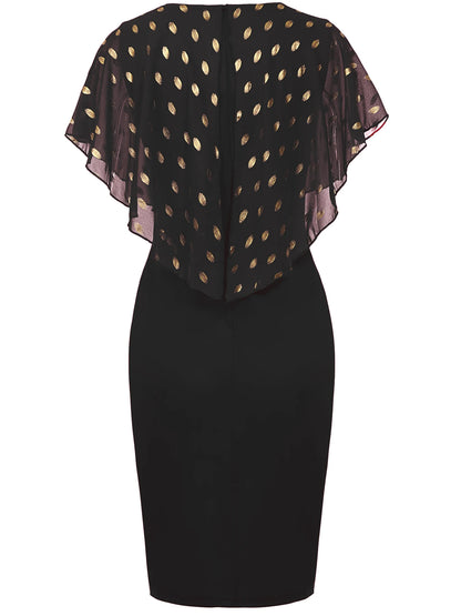 Women’s Polka Dot Cape Ruffle Bodycon Dress