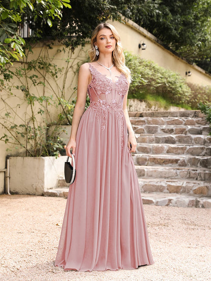 Elegant V-Neck Appliqué Mermaid Evening Gown for Women