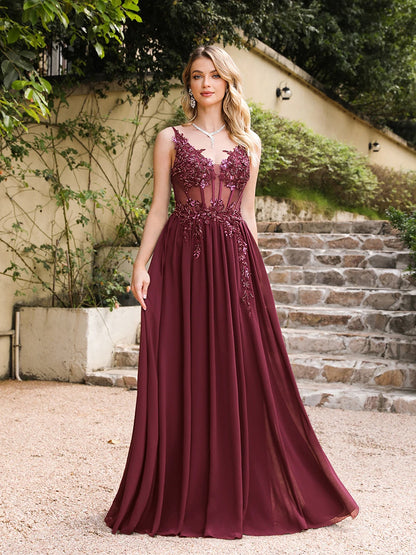 Elegant V-Neck Appliqué Mermaid Evening Gown for Women