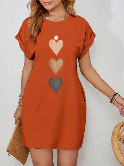 Women’s Heart Print Casual T-Shirt Dress