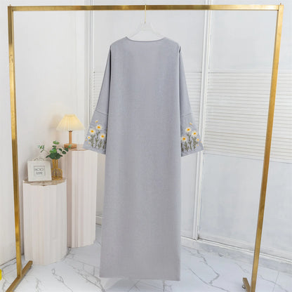 Floral Embroidered Open Front Abaya Cardigan for Women