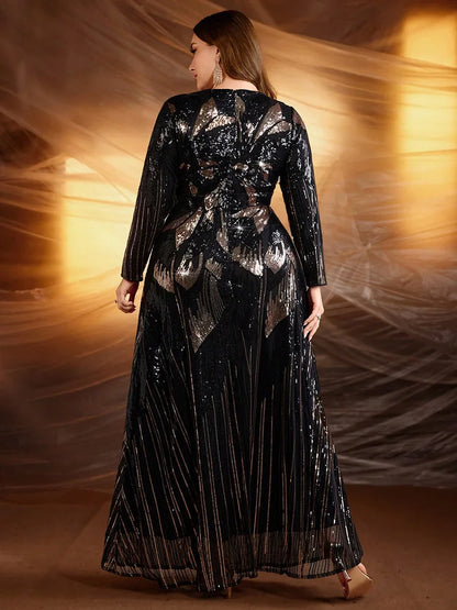 TOLEEN Plus Size Sequin Embroidery Evening Gown