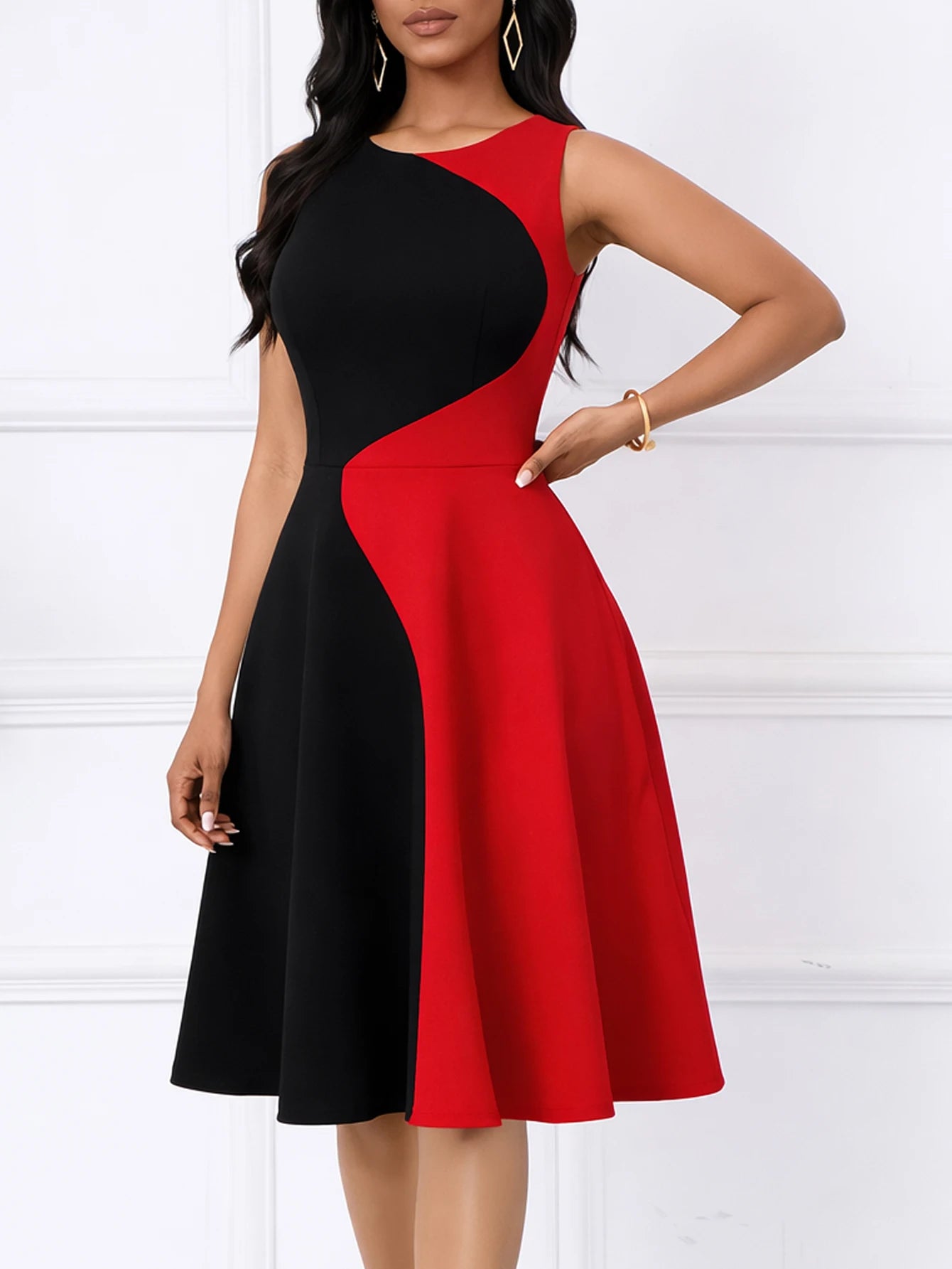 Women’s Sleeveless Colorblock Fit & Flare Party Dress