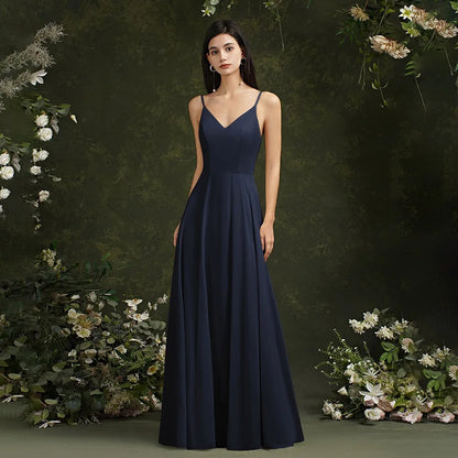 Elegant Sleeveless V-Neck Lace Back Bridesmaid Gown for Women