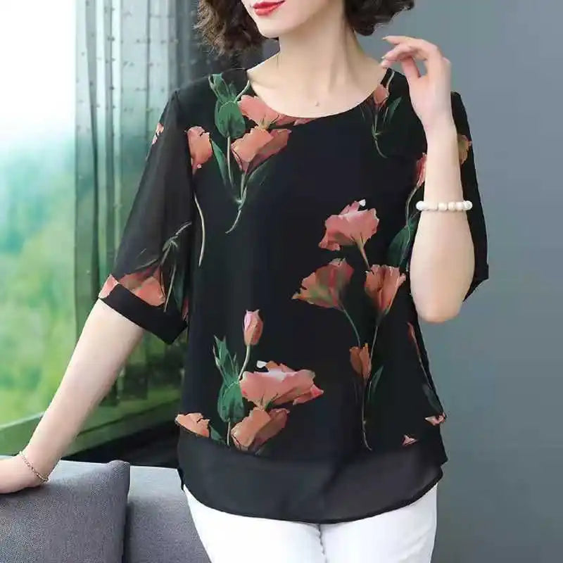 Women’s Loose Chiffon Short Sleeve Blouse