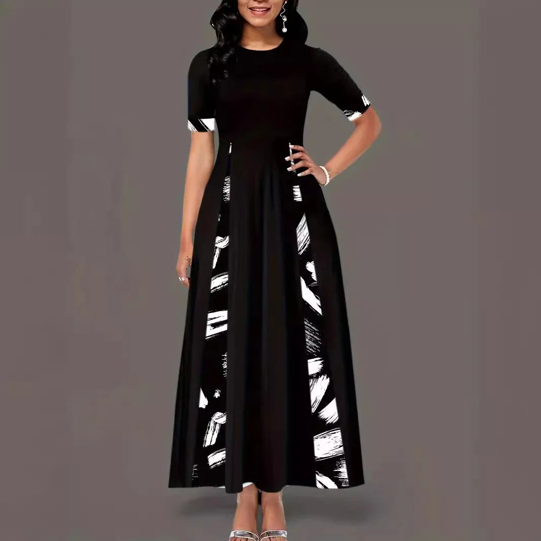 Women’s Contrast Color Irregular Long Dress
