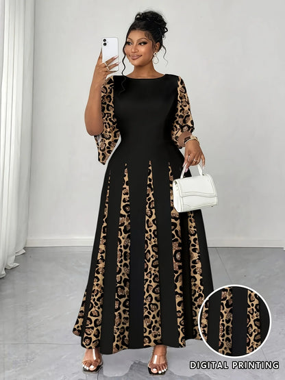 Plus Size Elegant Leopard Print Maxi Dress