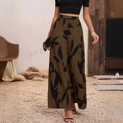 Women’s Leaf Print Wide Leg Casual Pants