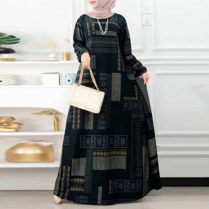 ZANZEA Muslim Women's Vintage Printing Long Dresses Modest Hijabs Long Sleeve Baggy Abaya Robes Islamic Ramadan Eid Kaftan