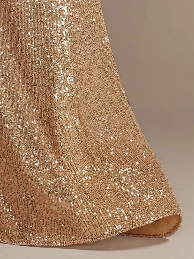 Luxury Sequin V-Neck Floor-Length Evening Gown for Women