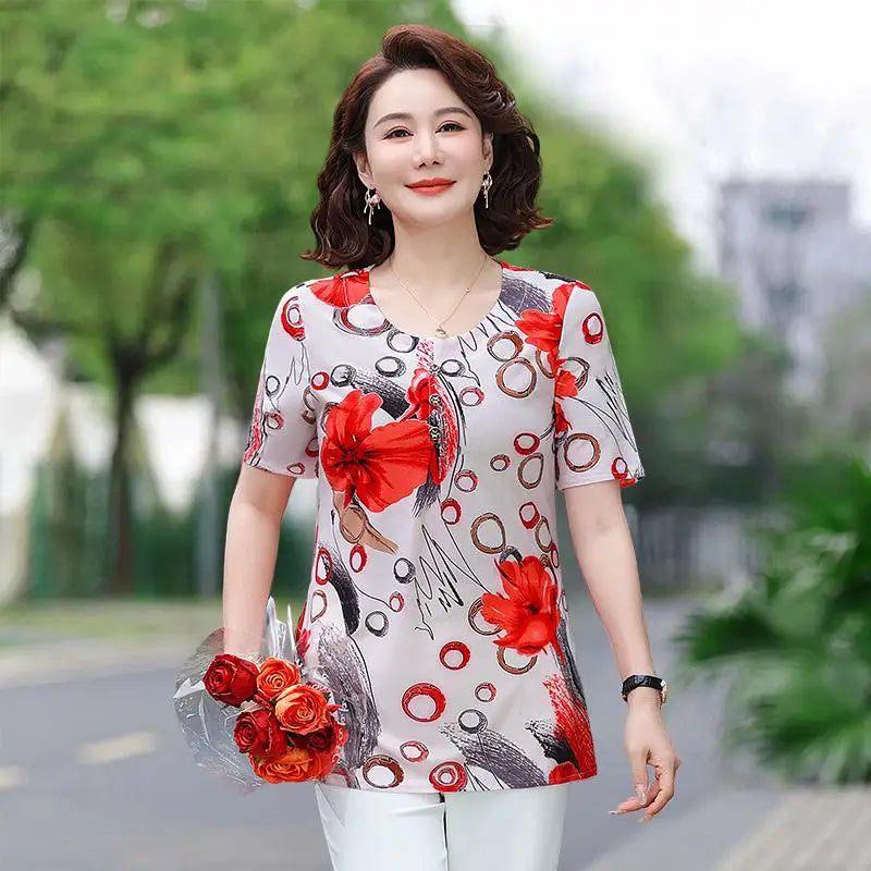 Women’s Printed O-Neck Casual Blouse