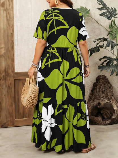 Plus Size Tropical Floral Tiered Maxi Dress