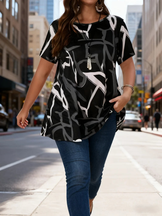 Plus Size Abstract Print Loose T-Shirt