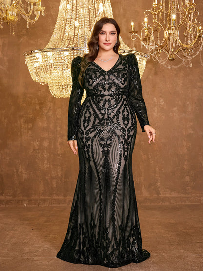 UNITHORSE Plus Size Sequin Mermaid Evening Gown