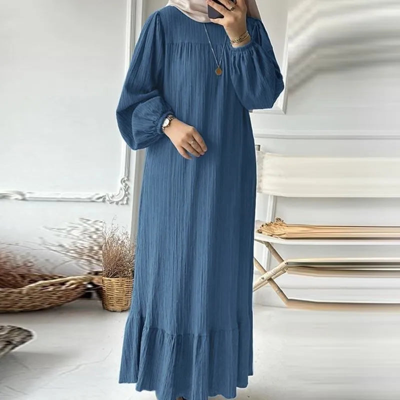Women's Retro Long Sleeve Ruffle Hem Maxi Dress