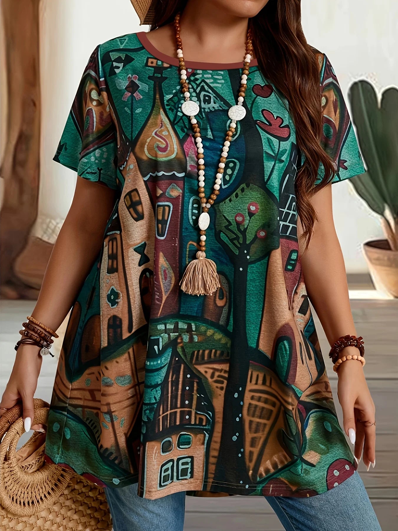Plus Size Country Castle Print T-Shirt