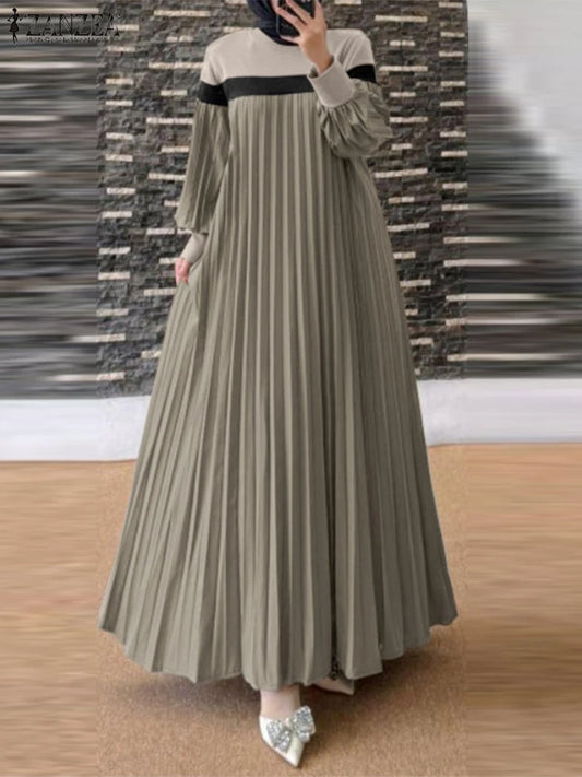 ZANZEA Elegant Lantern Sleeve Patchwork Abaya Dress for Women