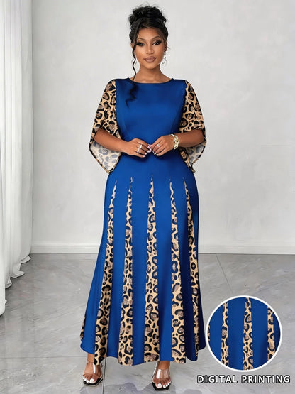 Plus Size Elegant Leopard Print Maxi Dress