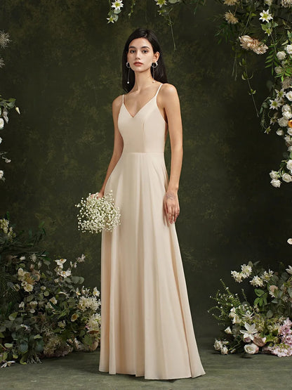 Elegant Sleeveless V-Neck Lace Back Bridesmaid Gown for Women