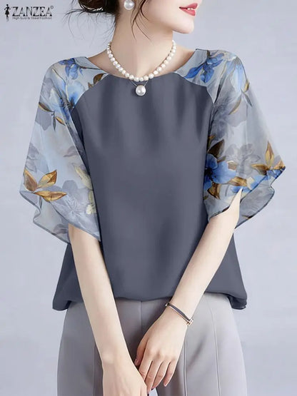 ZANZEA Women’s Floral Print Chiffon Blouse