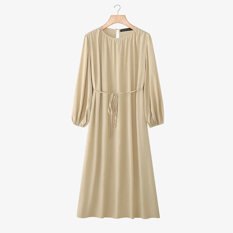 ZANZEA Elegant Lantern Sleeve Pleated Abaya Kaftan Dress for Women