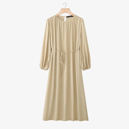 ZANZEA Elegant Lantern Sleeve Pleated Abaya Kaftan Dress for Women