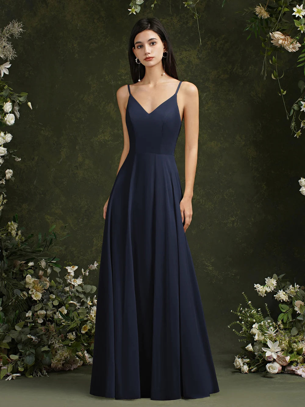 Elegant Sleeveless V-Neck Lace Back Bridesmaid Gown for Women